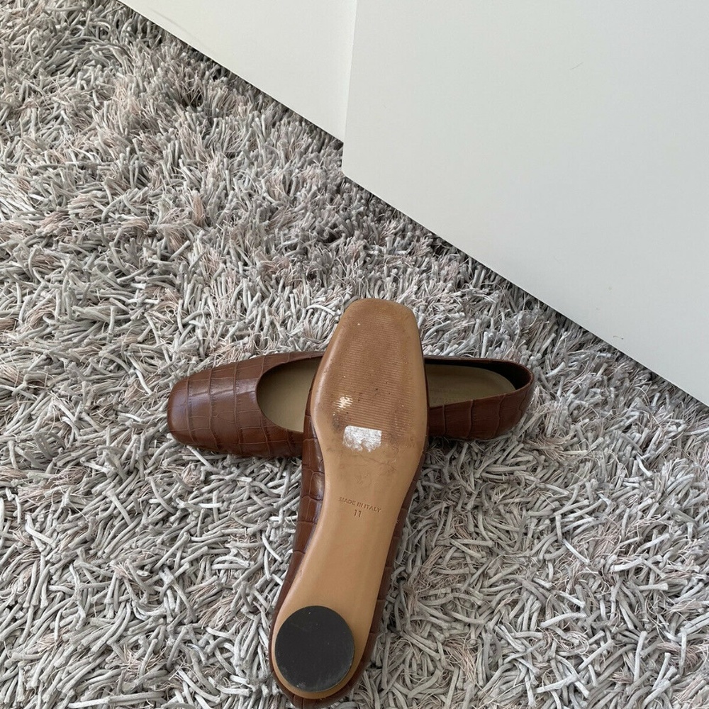 Everlane Toe Flat Leather Brown Crocodile Print Square Women's Sz 11 US❤️ - Picture 7 of 8